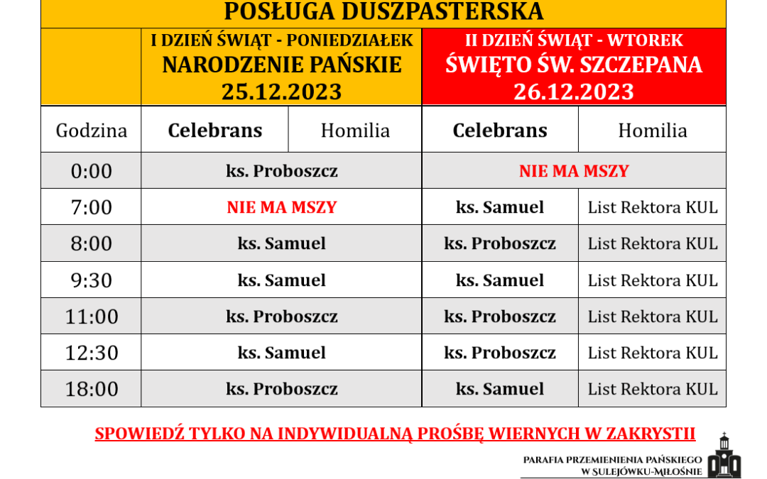 25-26.12.2023 – Święta Narodzenia Pańskiego