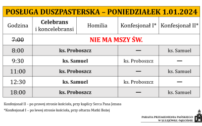 01.01.2024 – Uroczystość Świętej Bożej Rodzicielki, Maryi – Nowy Rok