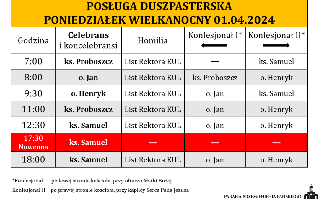 01.04.2024 – Poniedziałek Wielkanocny