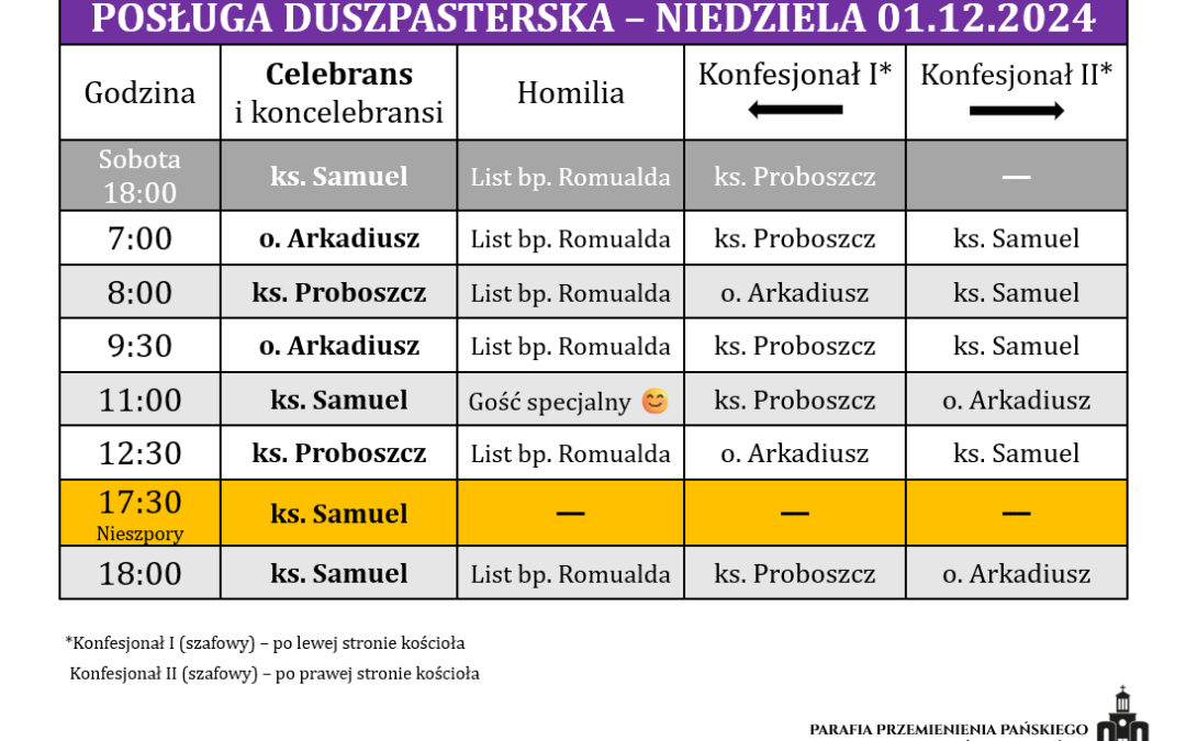 01.12.2024 – I niedziela Adwentu