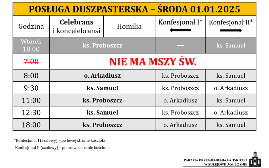 01.01.2025 – Uroczystość Świętej Bożej Rodzicielki, Maryi