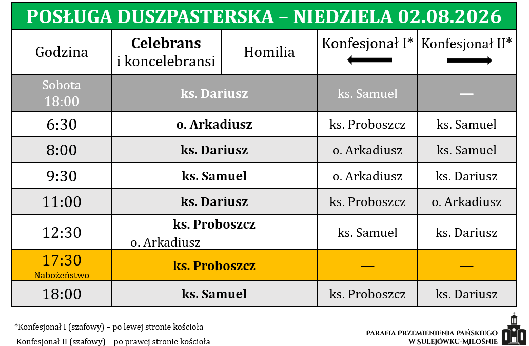 02.08.2026 – XVIII Niedziela Zwykła